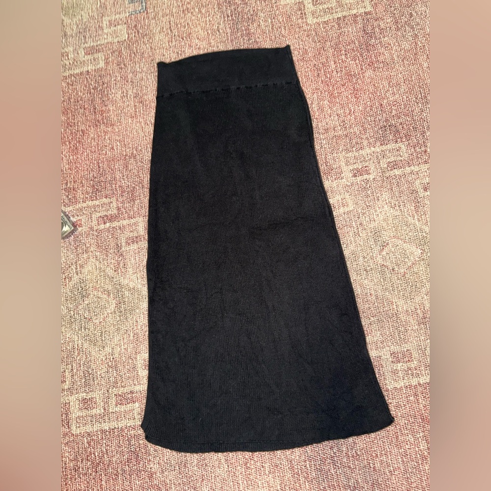 Free people ribbed black viscose cotton blend midi ALine skirt size XS